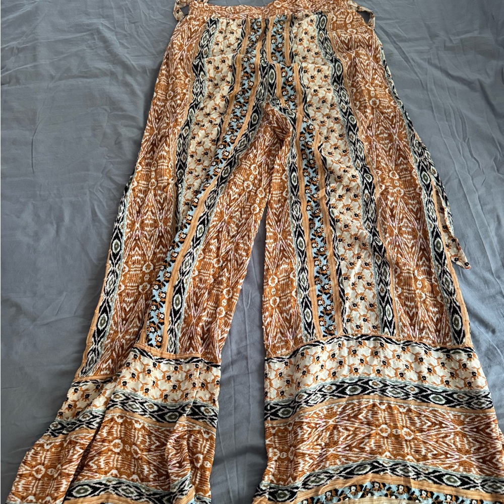 Vici Orange and Cream Patterned Wide-Leg Pants